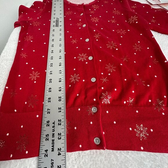 Lands' End Womens XS Red Supima Cotton Snowflake Christmas Cardigan Sweater New - Picture 8 of 8